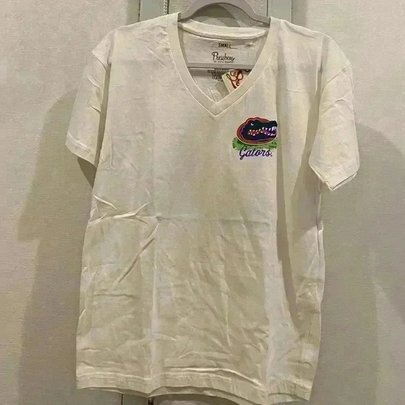 NWT PRESSBOX Florida Gators White V neck t shirt Sz S - Picture 2 of 4